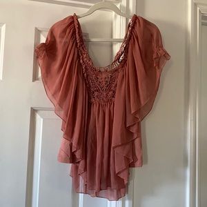 ♥️ Worn once! Buckle sheer crochet blouse